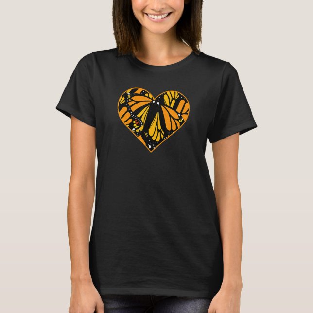 Monarch Butterfly Wing Heart Pattern Cool Nature T-Shirt (Front)