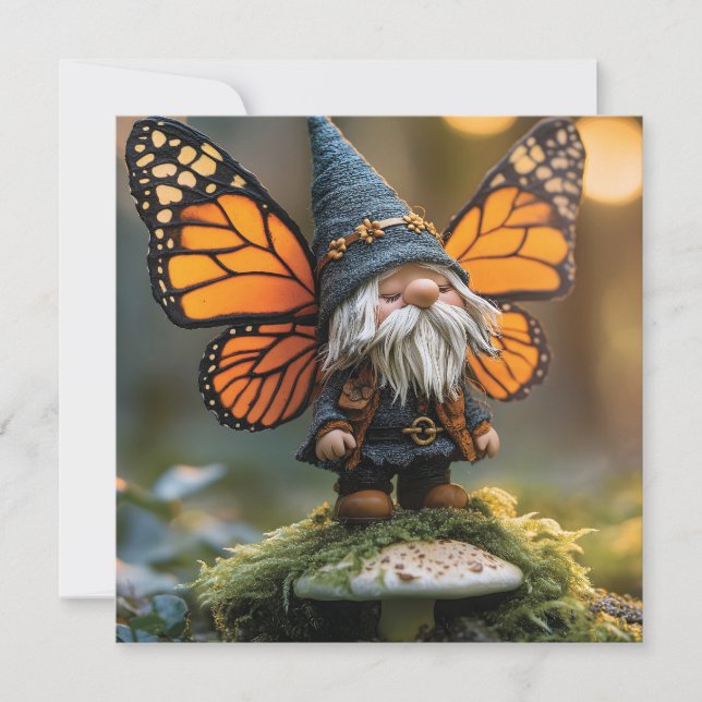 Monarch Butterfly Winged Gnome - Fantasy Creature Holiday Card (Front)