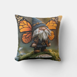Monarch Butterfly Winged Gnome - Fantasy Creature Throw Pillow