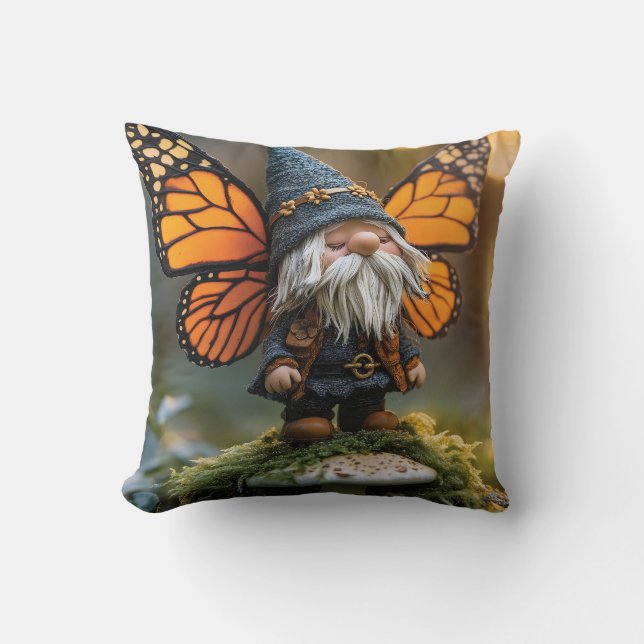 Monarch Butterfly Winged Gnome - Fantasy Creature Throw Pillow (Front)
