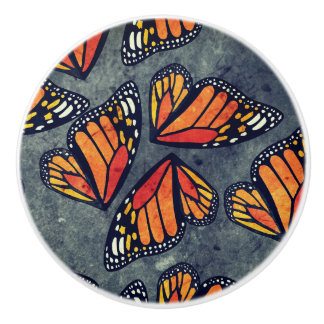 Monarch Butterfly Wings Trio Grey Marbled Ceramic Knob