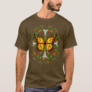 Monarch Butterfly With Datura Blooms Leaf Mandala T-Shirt