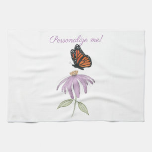 Monarch Butterfly with Purple Cone Flower Kitchen Towel