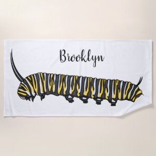 Monarch caterpillar cartoon illustration beach towel