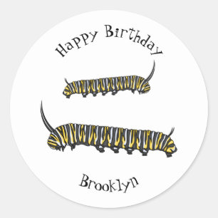 Monarch caterpillar cartoon illustration  classic round sticker