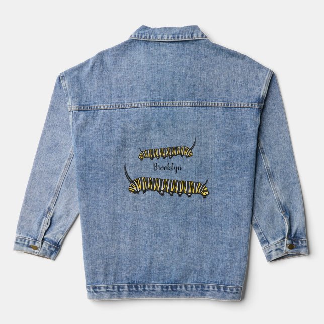 Monarch caterpillar cartoon illustration  denim jacket (Back)