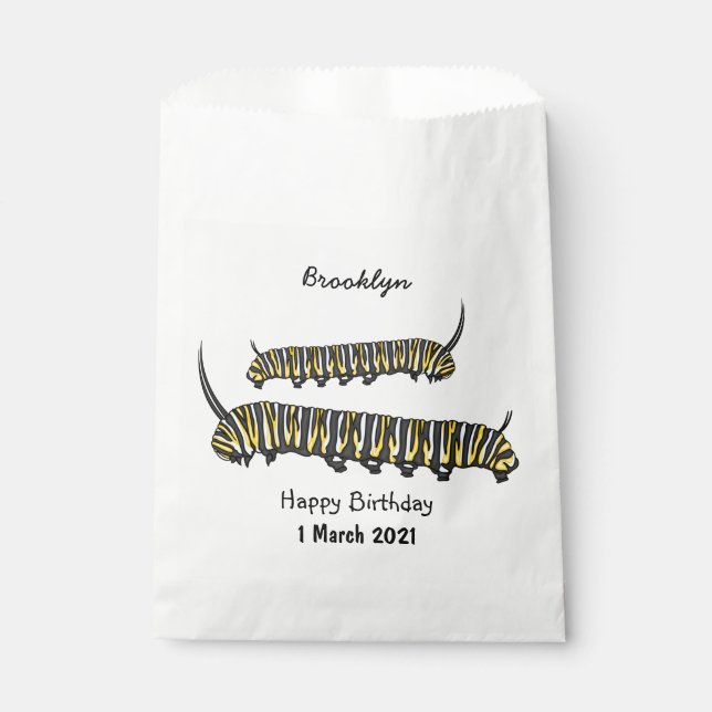 Monarch caterpillar cartoon illustration favour bag (Front)