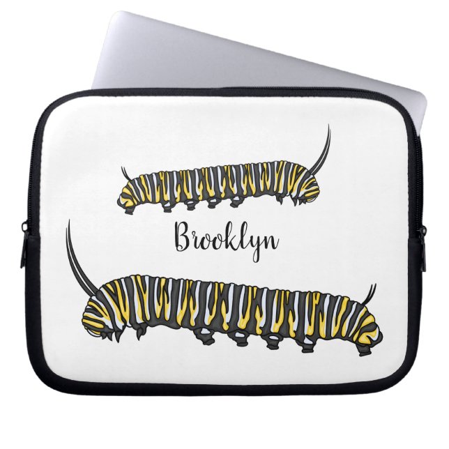 Monarch caterpillar cartoon illustration laptop sleeve (Front)