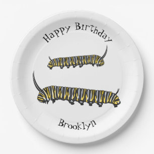 Monarch caterpillar cartoon illustration paper plate