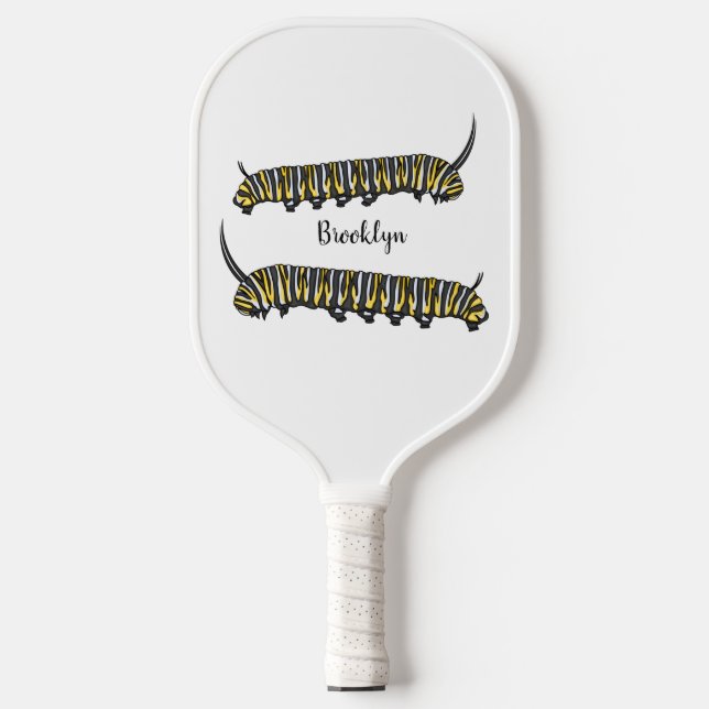 Monarch caterpillar cartoon illustration pickleball paddle (Front)