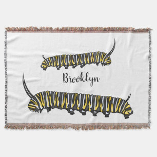 Monarch caterpillar cartoon illustration  throw blanket