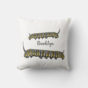 Monarch caterpillar cartoon illustration throw pillow