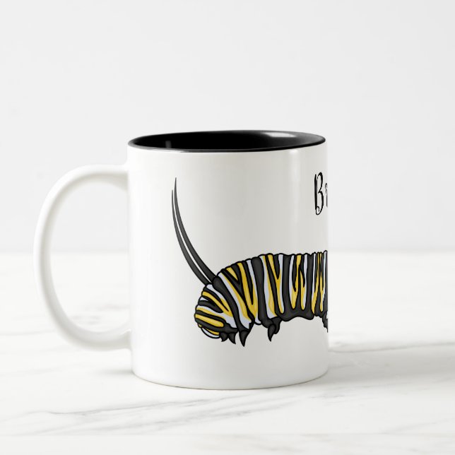 Monarch caterpillar cartoon illustration Two-Tone coffee mug (Left)