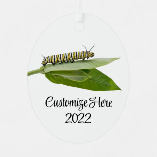 Monarch caterpillar metal ornament