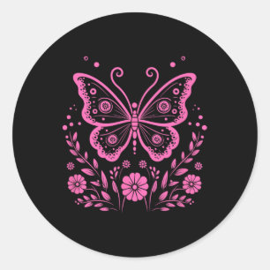 Monarch Flower Exotic Breast Cancer Awareness Classic Round Sticker