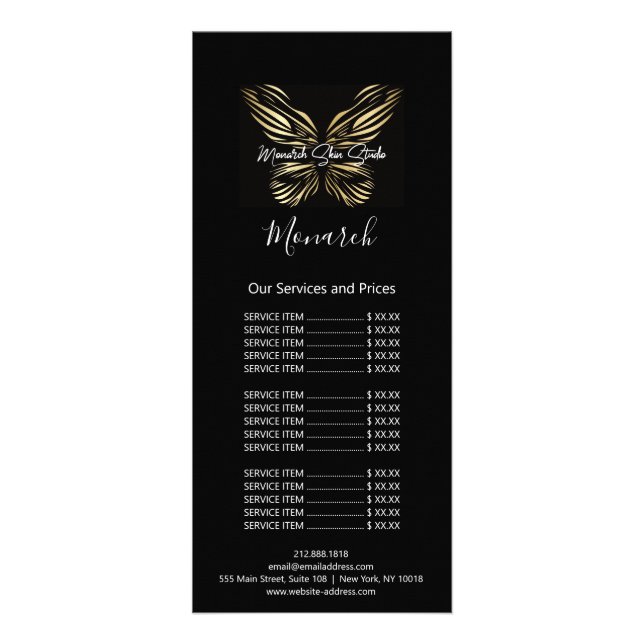 Monarch Hair Makeup Lashes Nail Wax Logo Black Rack Card (Back)
