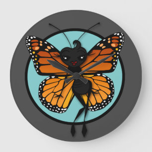 MONARCH MORT BUTTERFLY LADY GRAND MUR ROND HORLOGE