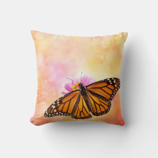 Monarch on Pink Throw Pillow (Front)