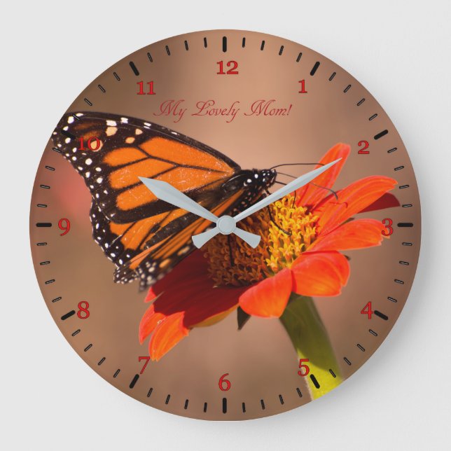 Monarch on Tithonia Mothers Day gifts Large Clock (Front)