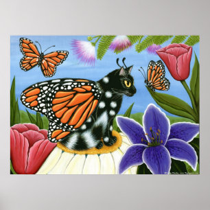 Monarch Papillon Fairy Chat Imaginaire Art Poster