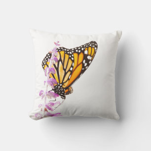 Monarch perched on lavender throw pillow