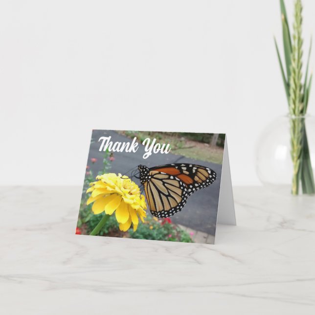 Monarch Sipping Yellow Zinnia Thank You Card (Front)