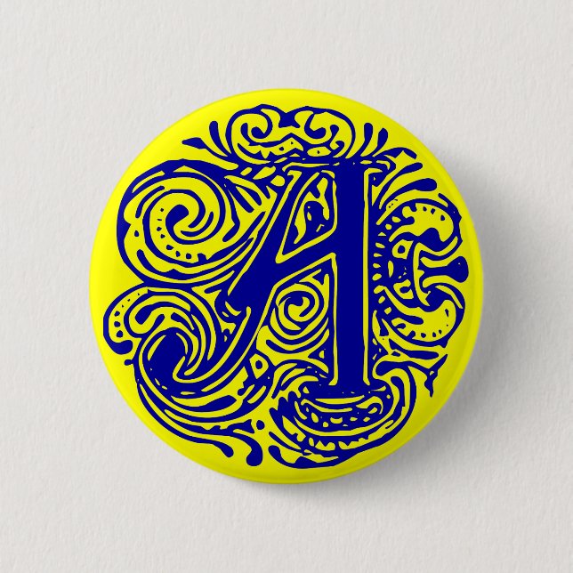 Monarchia Blue "A" 2 Inch Round Button (Front)