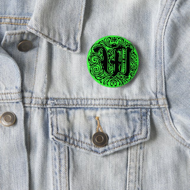 Monarchia Monogram Letter W Initial Alphabet W 2 Inch Round Button (In Situ)