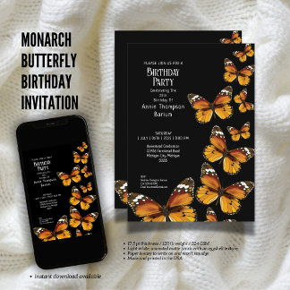 Monarque Papillon Anniversaire Invitation