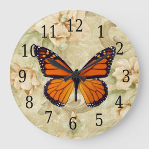 Monarque Papillon Et Fleurs Horloge