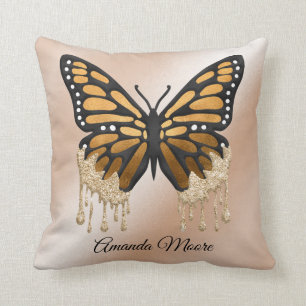 Monarque papillon feuille d'or lancer oreiller