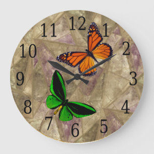 Monarque & Papillon Vert Sur Stein Verre Horloge