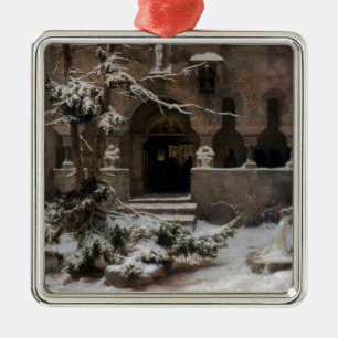 Monastery in Winter Snow (by Karl Lessing) Metal Ornament