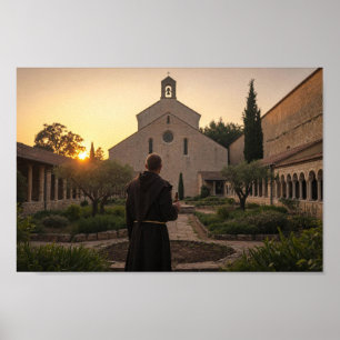 Monastic Courtyard Reflection at Dusk Poster