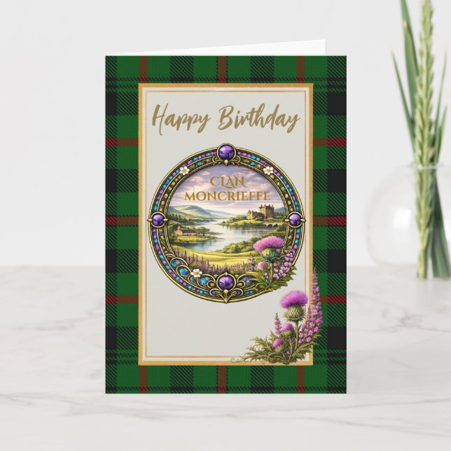 Moncrieffe Scottish Clan Tartan & Crest Card (Front)