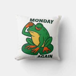 Monday Again Cute Frog Cat Cartoon Throw Pillow