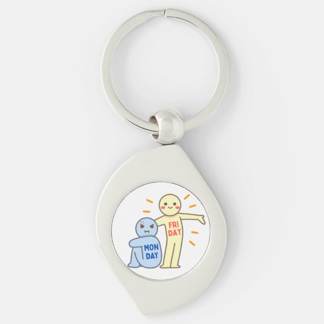 Monday Blues vs Friday Vibes – Comic Mood Doodles Keychain (Front)