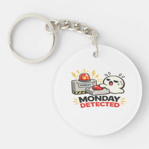 Monday Detected - Funny Cute Tired Character Alarm Keychain