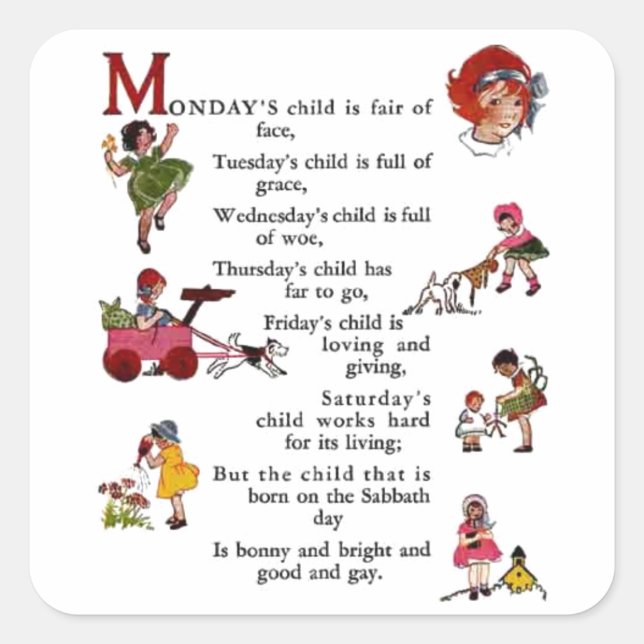 Monday's Child Square Sticker (Front)