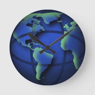 Monde bleu Cool Monde moyen arrondi Horloge murale