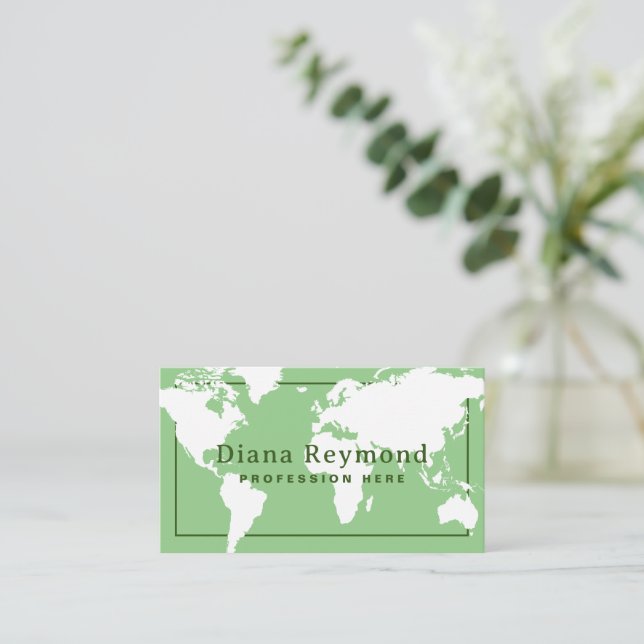 Monde Carte Sage Vert Élégant (Debout devant)