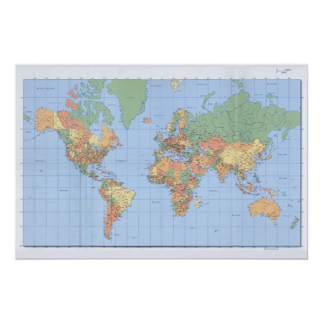 Monde Cartes, affiche de carte imprimée (Devant)
