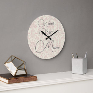 Monde Meilleure Maman Rose Damask Horloge murale