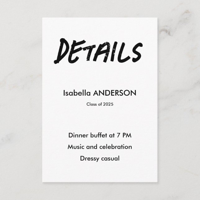 Mondern Black and White Graduation  Enclosure Card (Front)