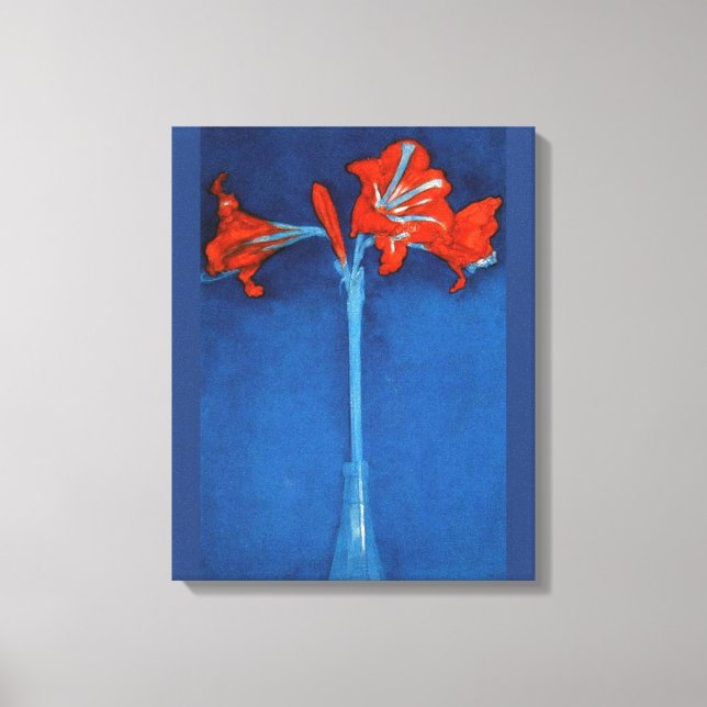Mondrian - Amaryllis on Blue Background Canvas Print (Front)