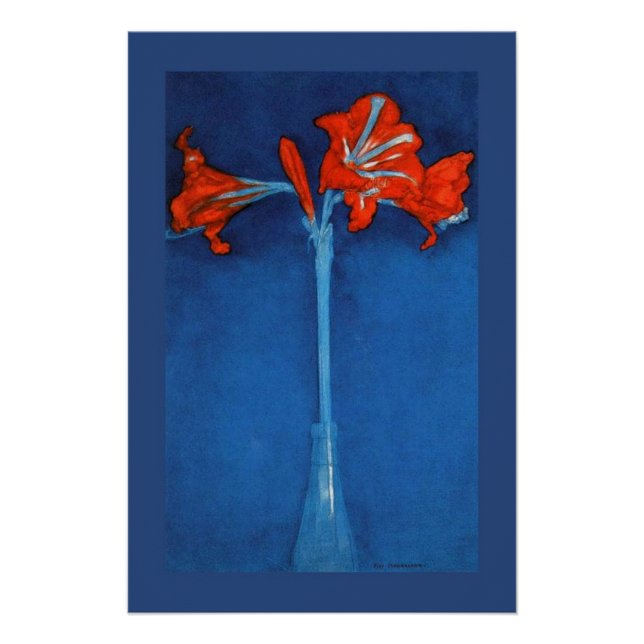 Mondrian - Amaryllis on Blue Background. Poster (Front)