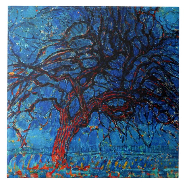 Mondrian - Avond (Evening) Red Tree, Tile (Front)