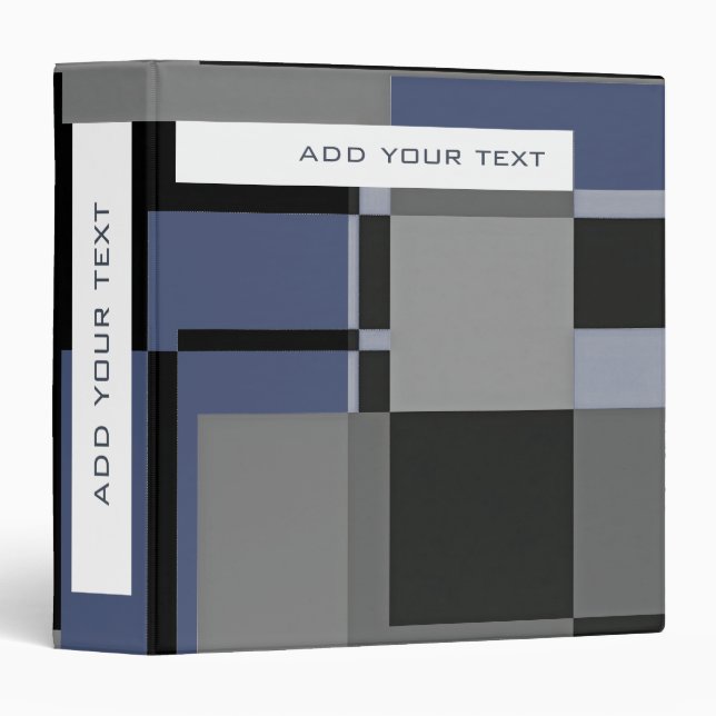 Mondrian Blue Grey Abstract Modern Minimal Binder (Front/Spine)