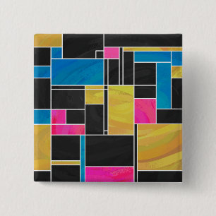 Mondrian Blue Pink Black Print 2 Inch Square Button