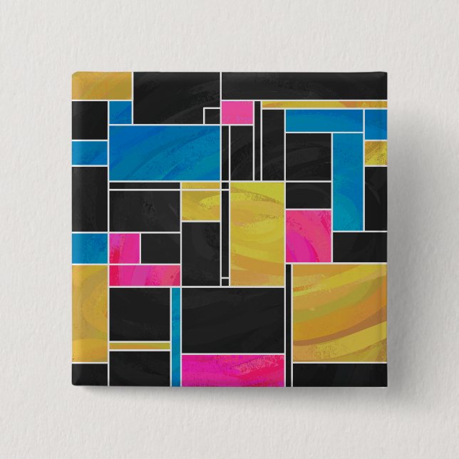 Mondrian Blue Pink Black Print 2 Inch Square Button (Front)